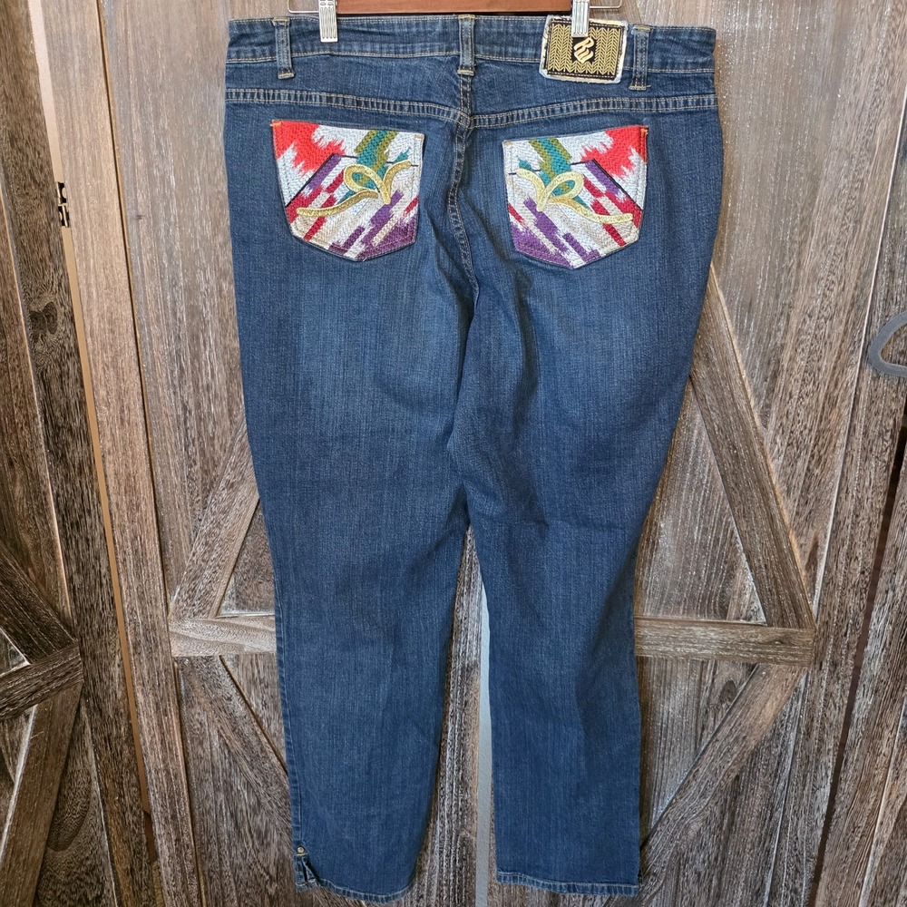 Dark Blue Women’s Jeans with Colorful Embroidered Back Pockets